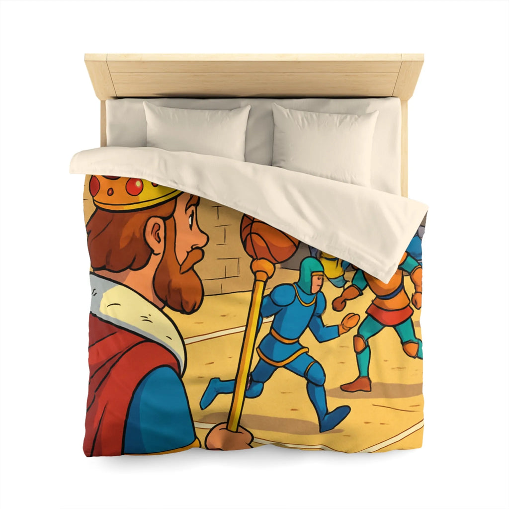 Housse de couette médiévale originale avec chevaliers jouant au basket dans un château