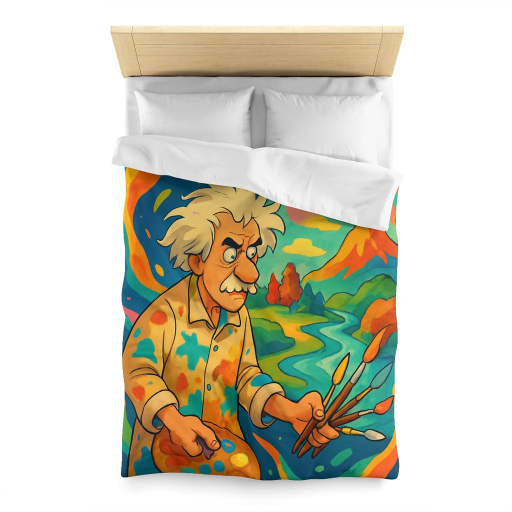 Housse de couette artistique avec peintre et paysage vibrant aux couleurs éclatantes