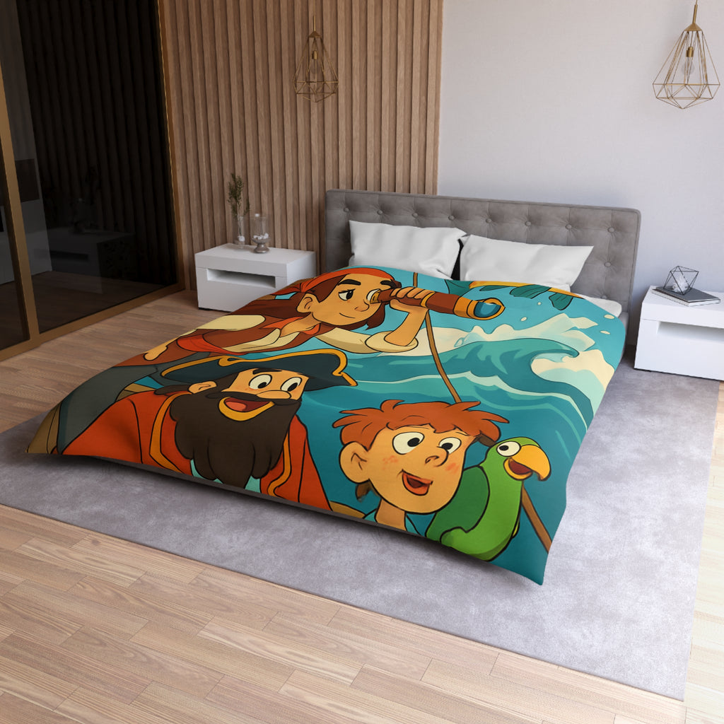 Housse de couette pirate avec poisson doré et personnages aventuriers sur l'océan