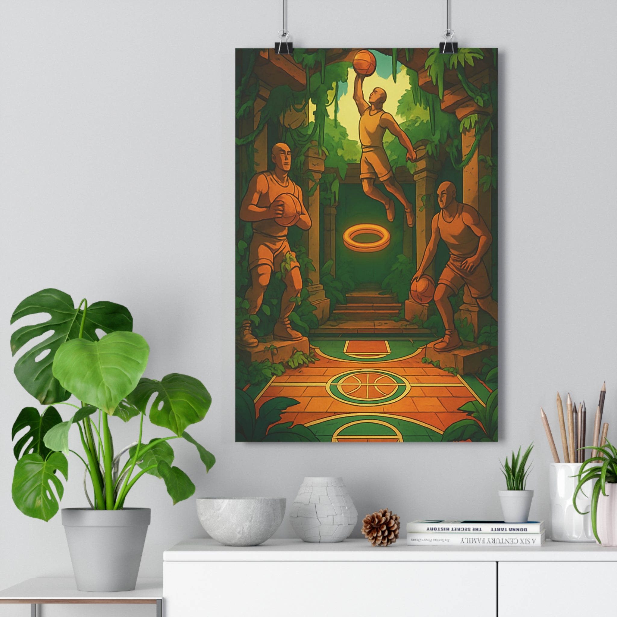 Poster décoratif mystique aventure basketball terreux verdoyant chambre sportif cadre ancien moderne action 30