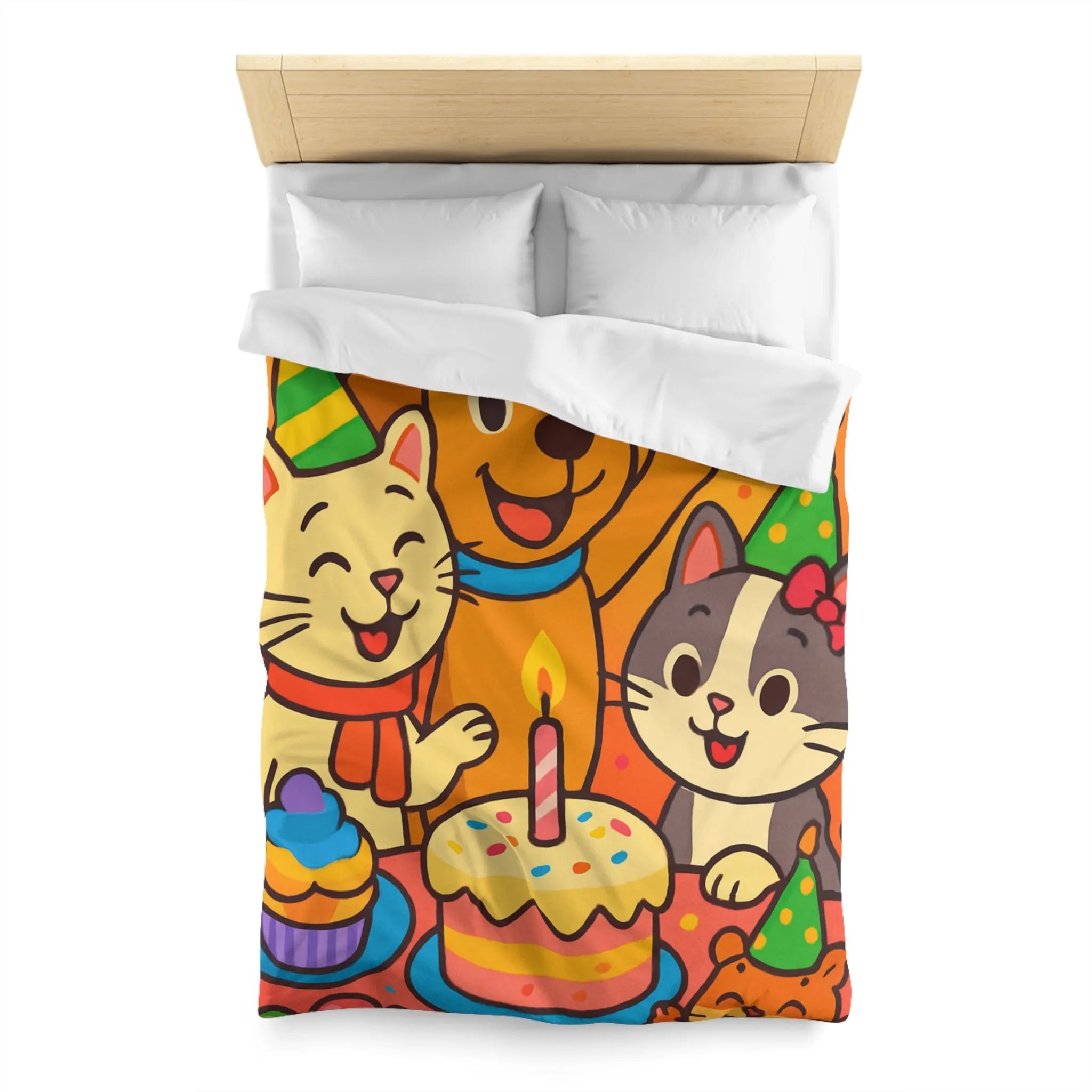 Housse de couette joyeuse et colorée avec animaux en fête pour chambre d'enfant