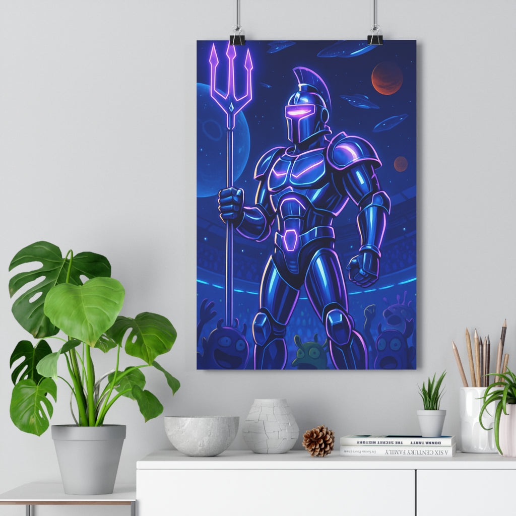 Poster décoratif futuriste bleu violet anime aventure sciencefiction chambre salon dynamique captivant extraterrestre armure