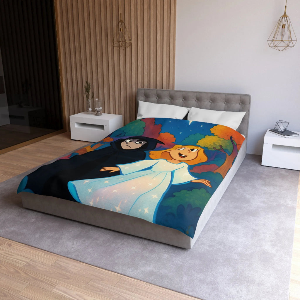 Housse de Couette Enchantée Forêt et Étoiles Enfantines avec Personnages Mystérieux