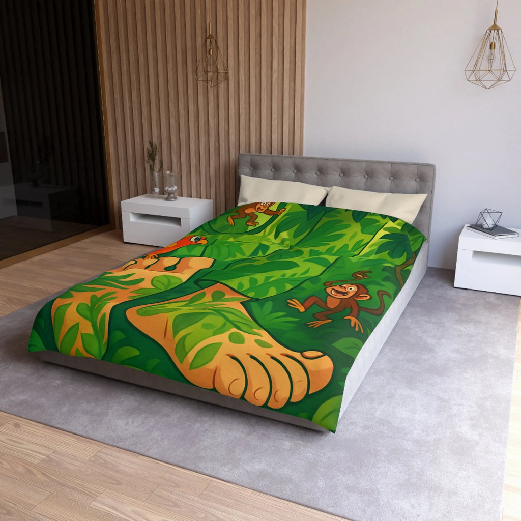Housse de couette jungle colorée avec singes joyeux et perroquet exotique