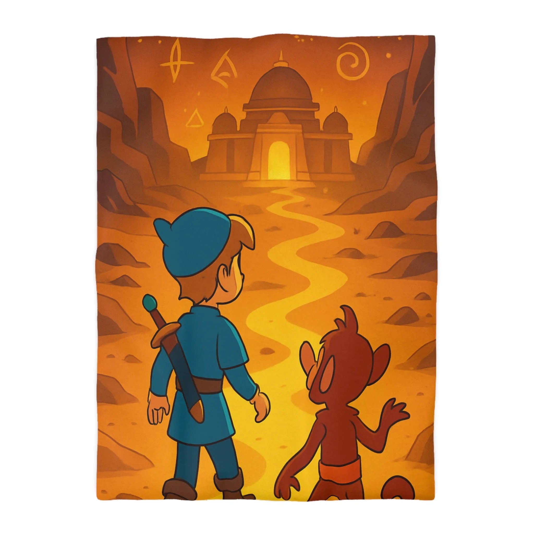Housse de Couette Aventure Épique Enfantine avec Enfant et Singe dans Désert Mystique