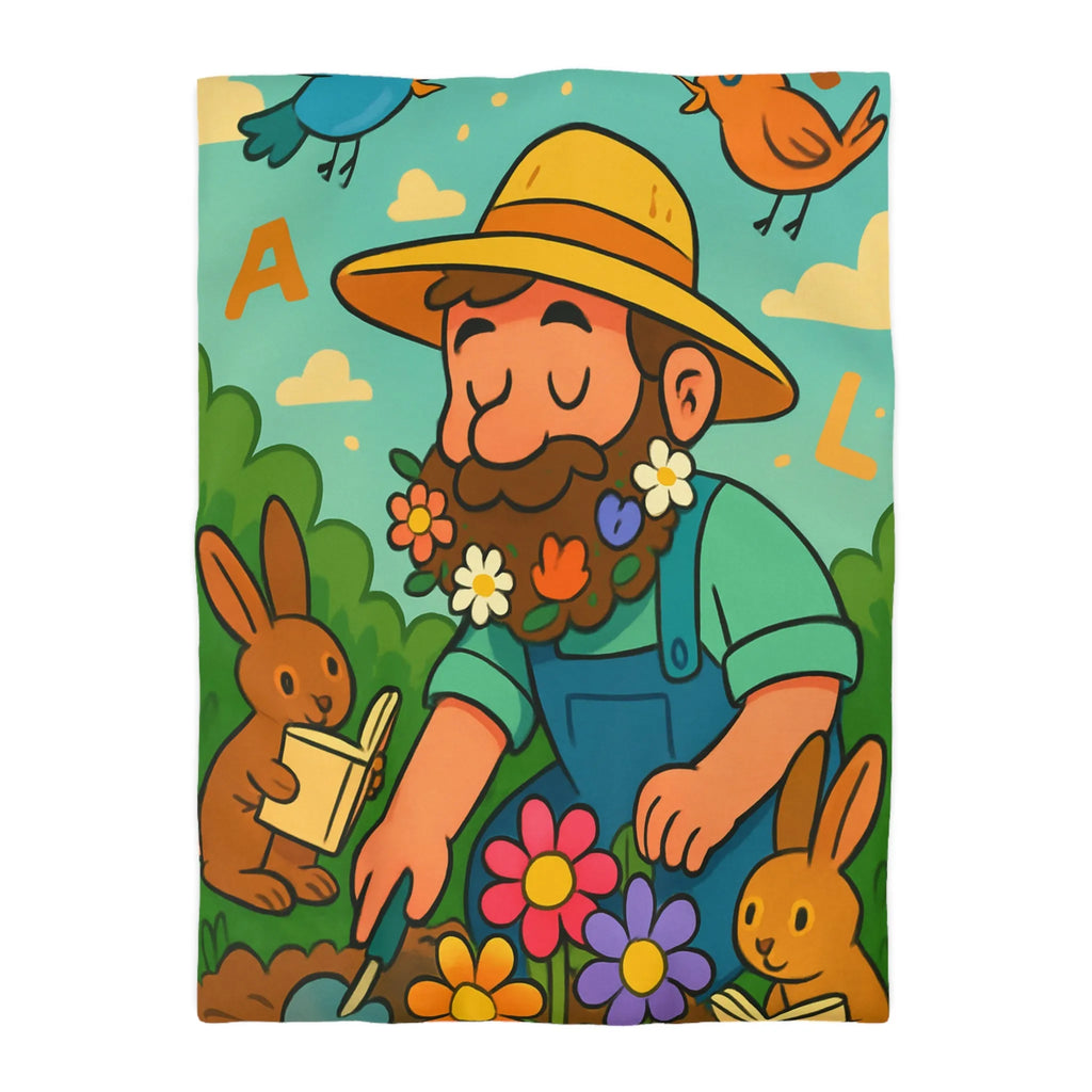 Housse de couette jardin enchanté avec fleurs, lapins et oiseaux colorés pour enfants