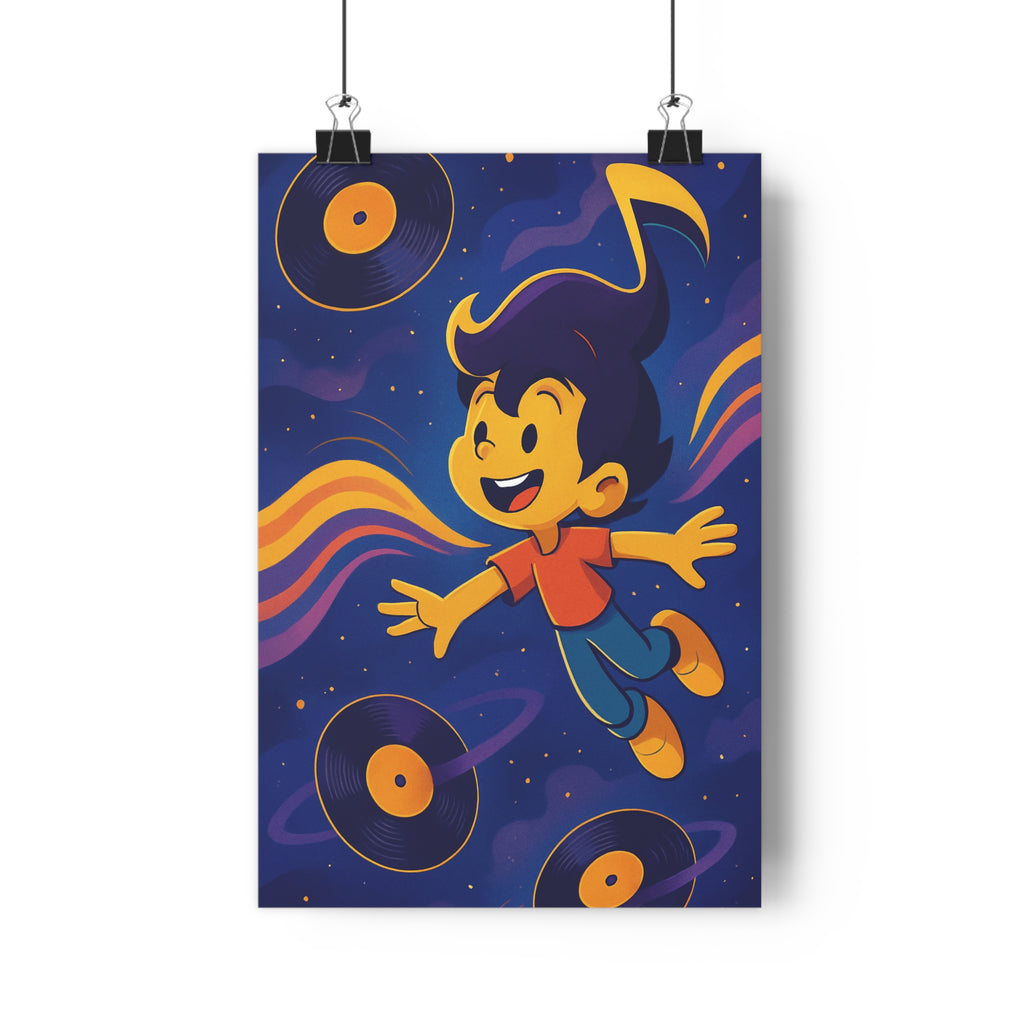 Poster décoratif cartoon joyeux bleu rouge musique enfant espace fantastique moderne chambre vinyle étoilé