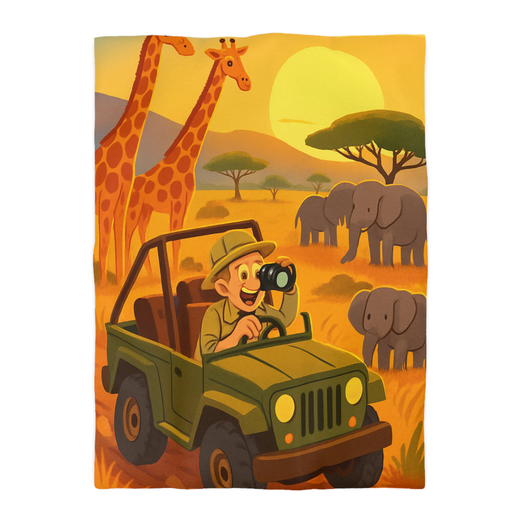 Housse de Couette Safari avec Animaux et Paysage Africain pour Chambre Enfant Aventure