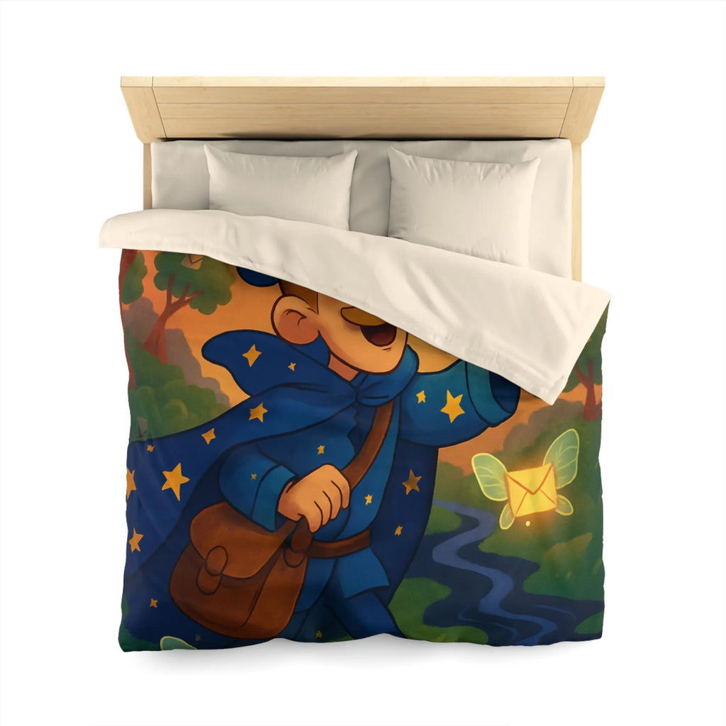 Housse de Couette Enfantine Magique Forêt Ambiance Nocturne Étoiles Arborées Postier Joyeux