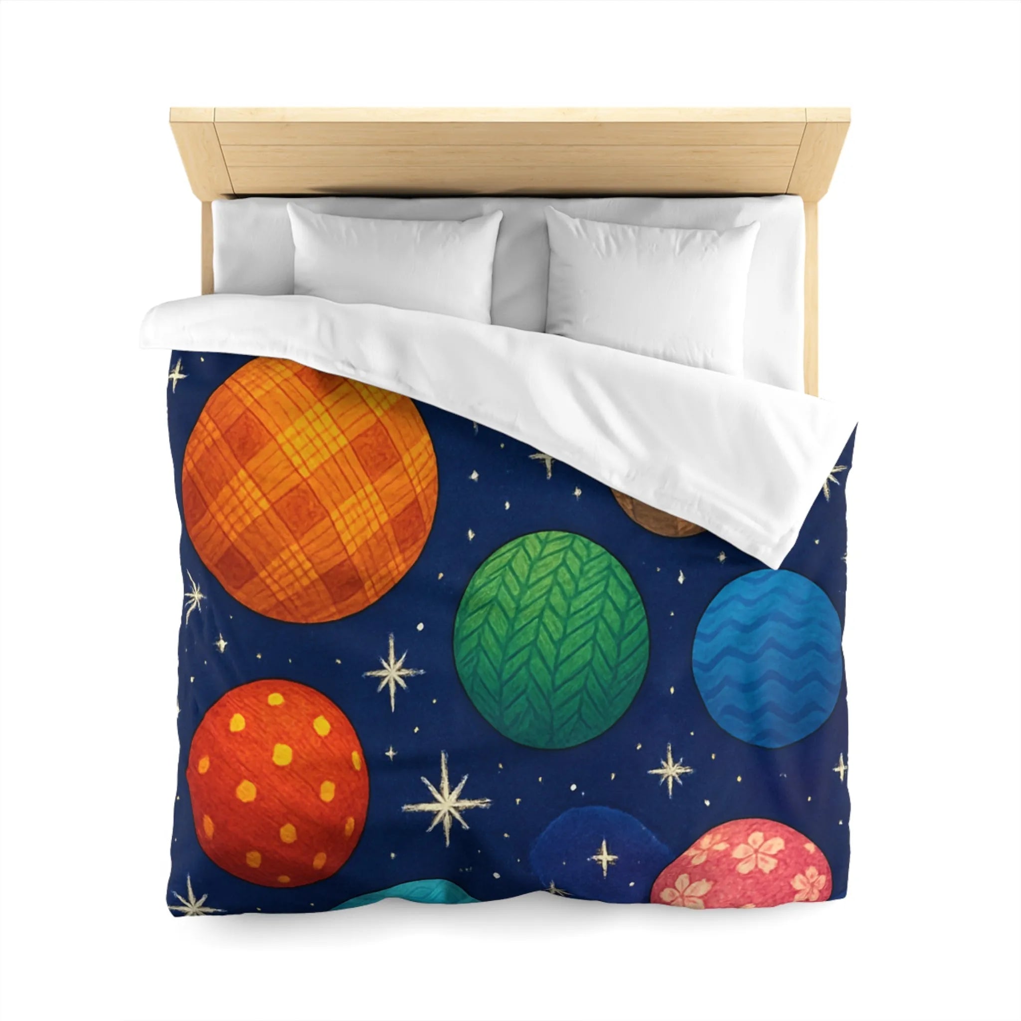 Housse de couette colorée avec planètes texturées, étoiles brillantes et nébuleuse mystique