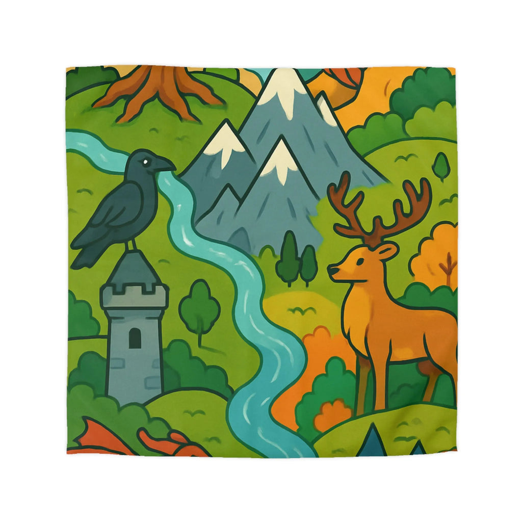 Housse de couette colorée avec motifs de nature, animaux et châteaux fantastiques magiques