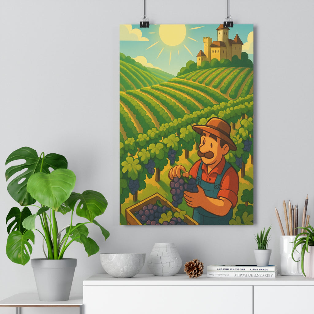 Poster décoratif vignoble nature animé lumineux vert jaune joyeux salon chambre style charmant couleur