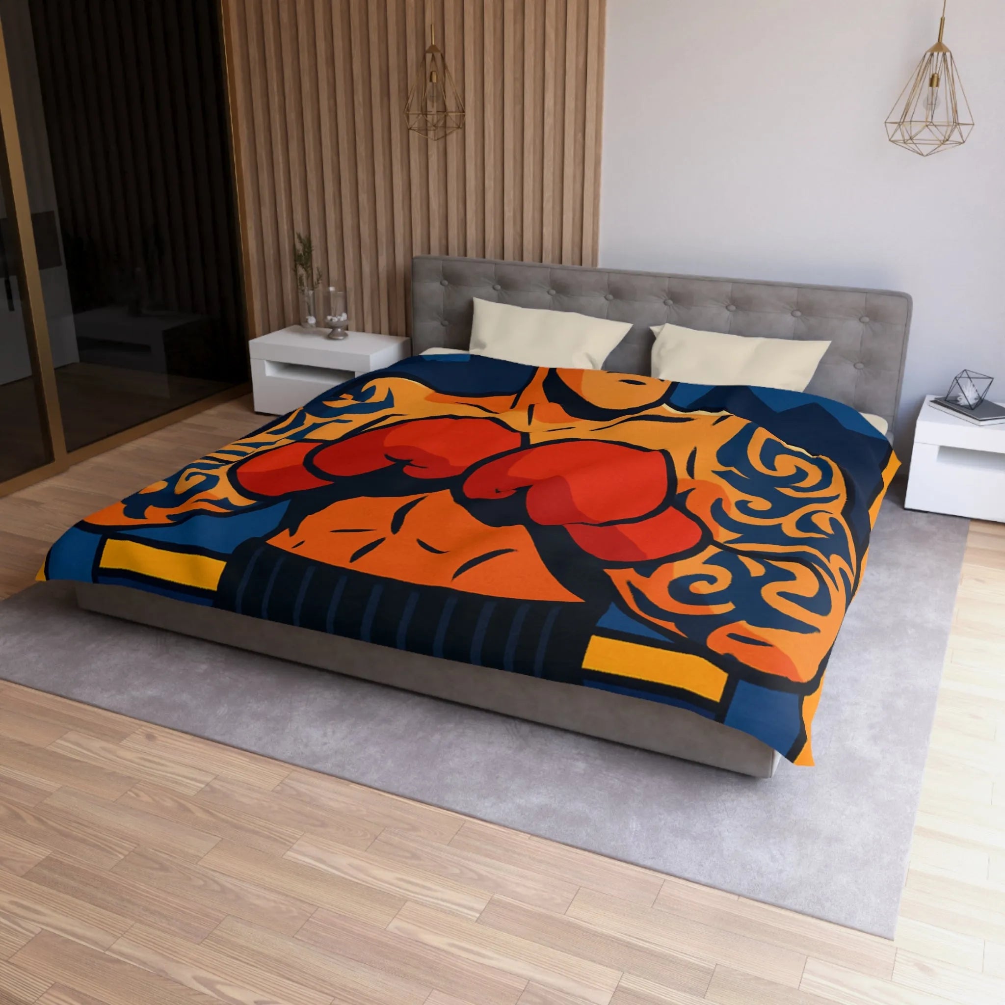 Housse de couette illustrée avec boxeur tatoué en style vectoriel coloré et dynamique