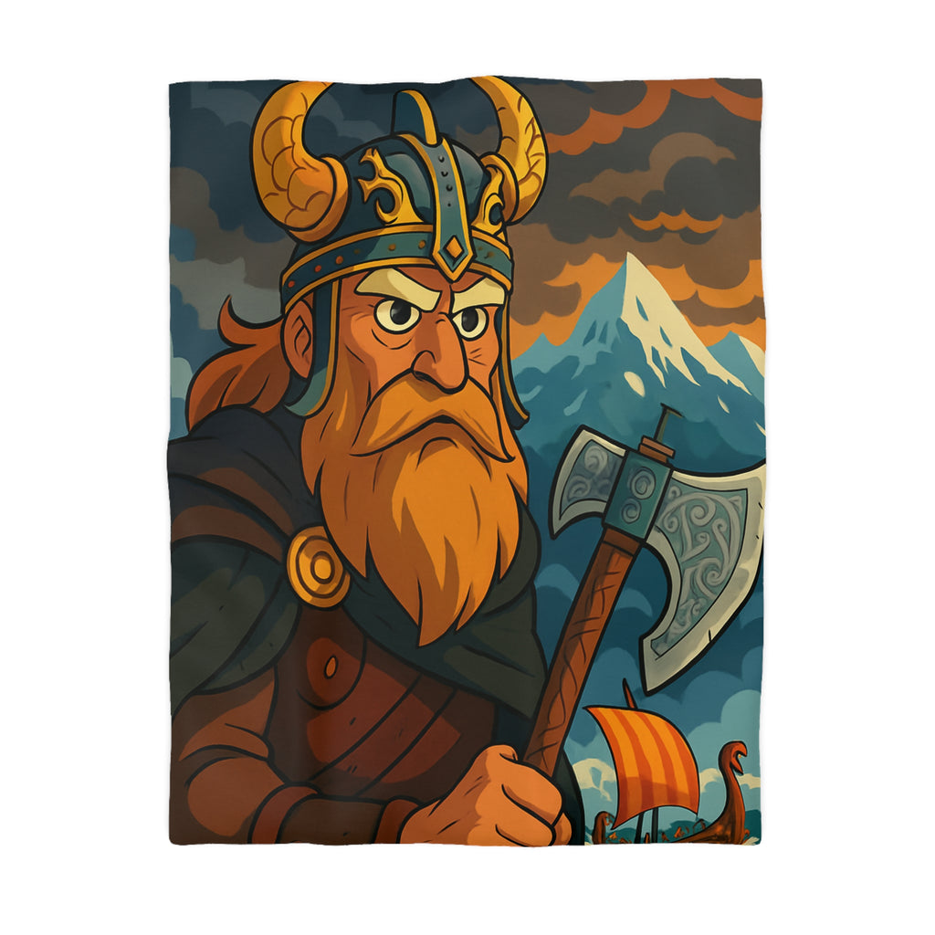 Housse de couette Viking féroce, paysage nordique et drakkar, ambiance mythique captivante