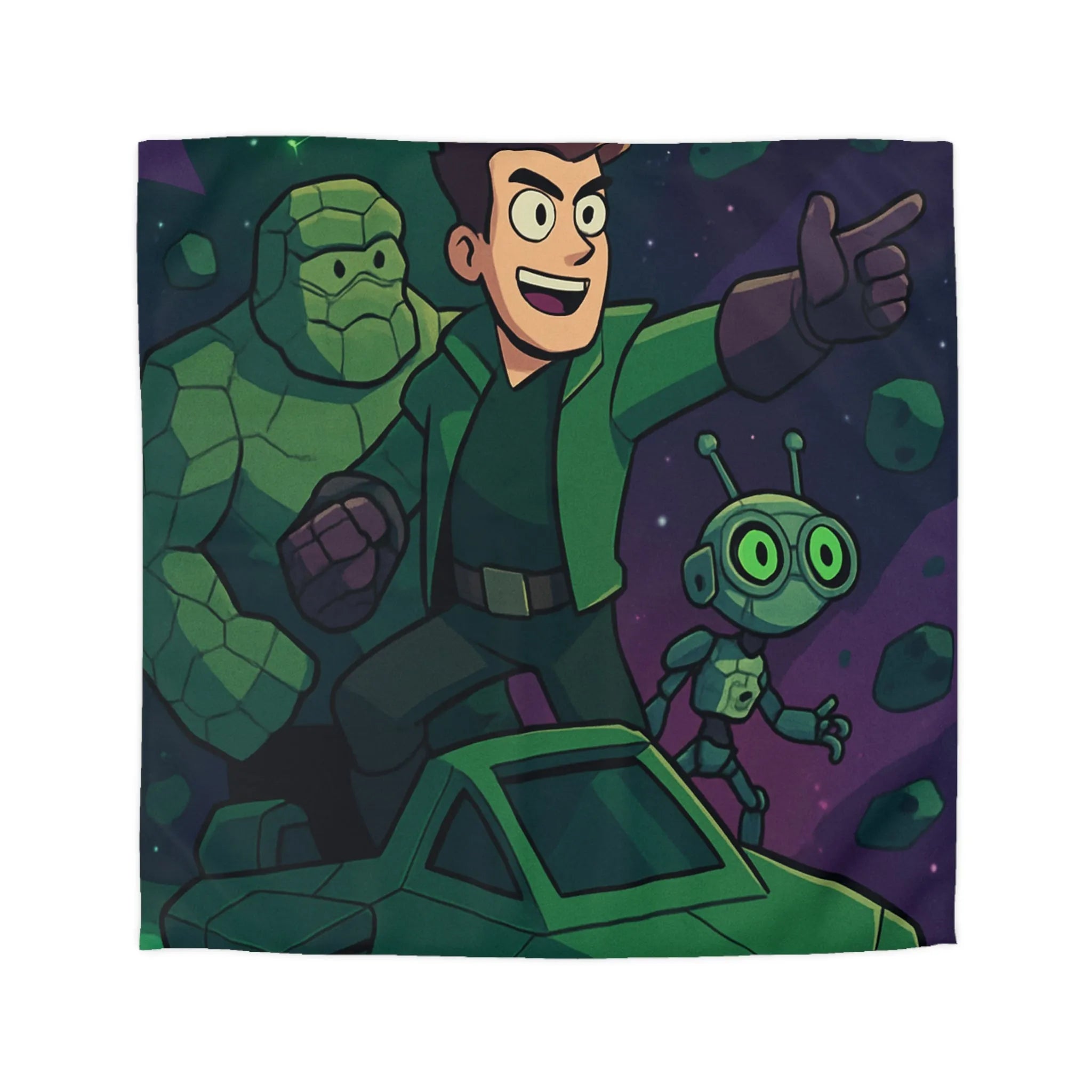 Housse de Couette Espace Aventure avec Robot et Héros sur Fond Galactique