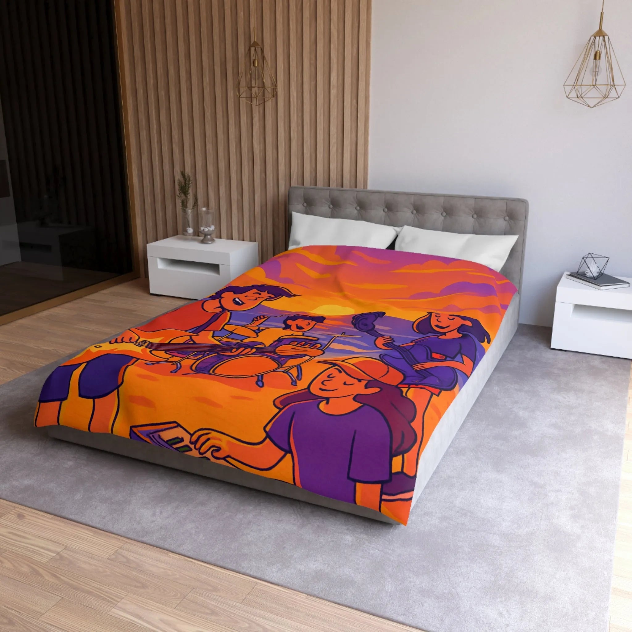 Housse de couette illustration plage coucher de soleil band rock ambiance musicale artistique