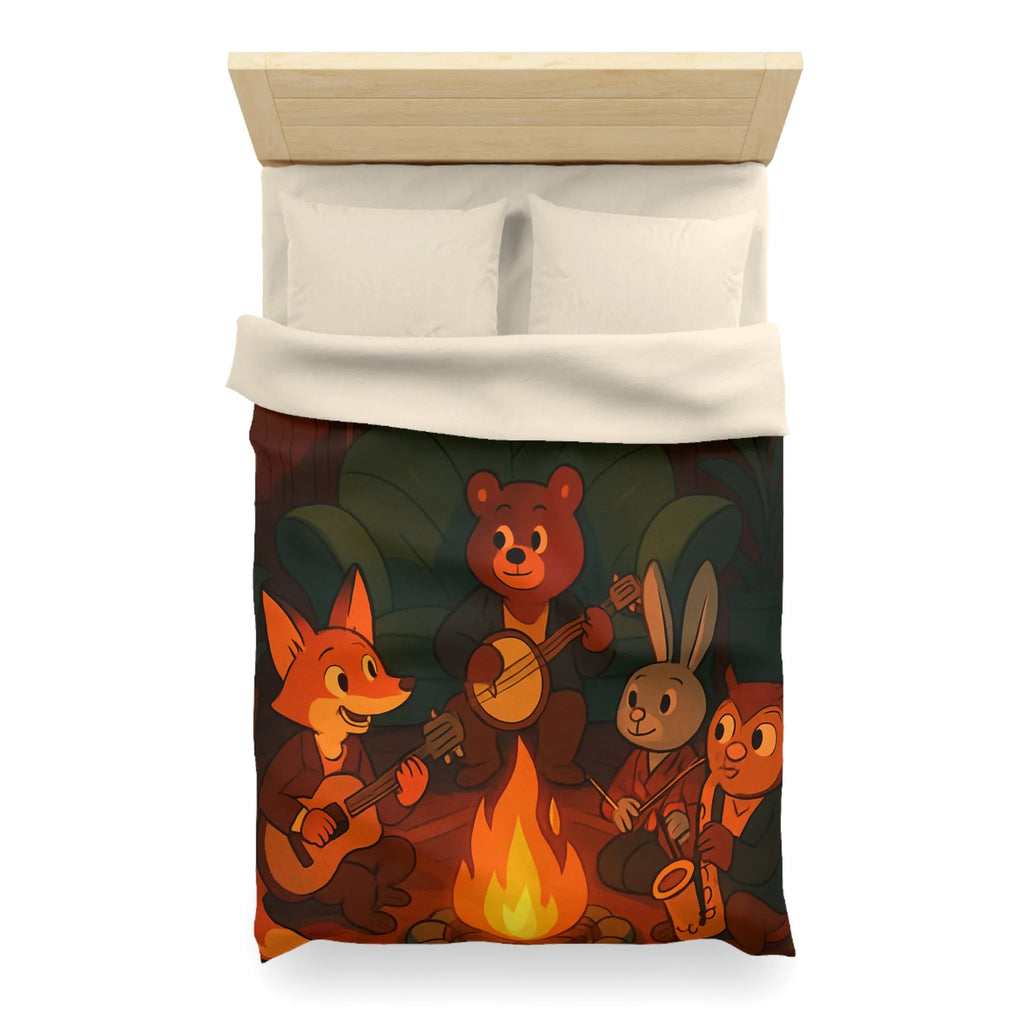 Housse de Couette Animaux Musiciens Autour Feu de Camp Ambiance Cosy pour Chambre Enfant