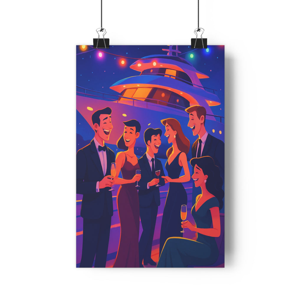 Poster décoratif cartoon bleu orange violet salon contemporain élégant joyeux intérieur tendance yacht ambiance