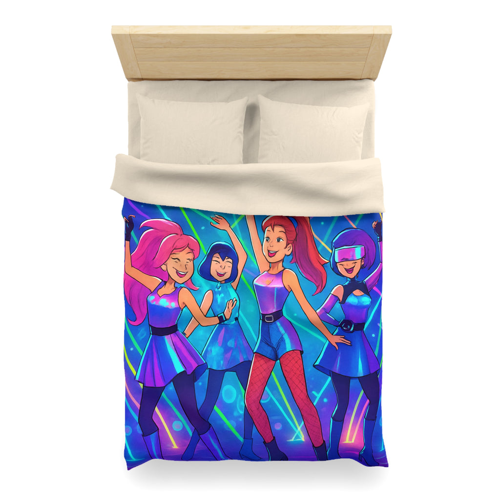 Housse de couette techno disco avec danseuses rétro en néons et figures géométriques