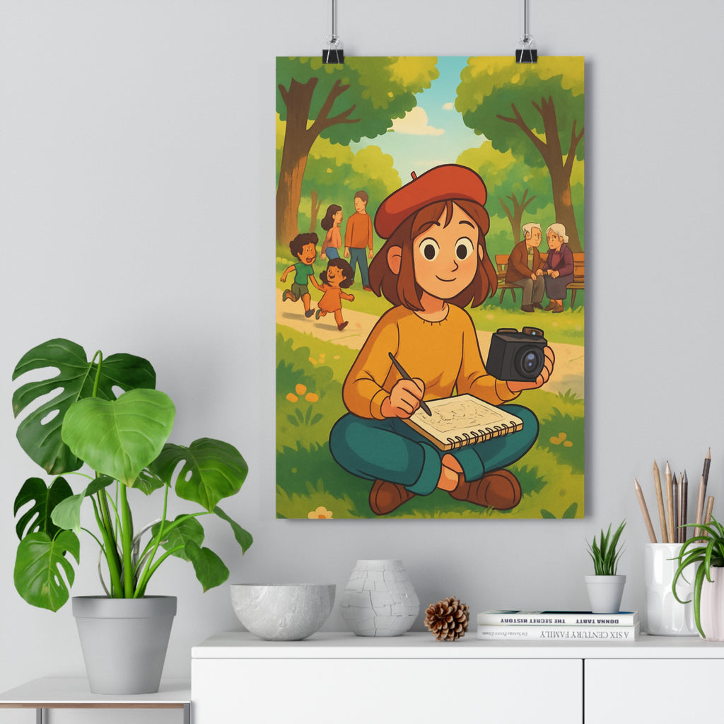 Poster décoratif croquis animé vert bleu paisible chaleureux salon chambre moderne artistique ambiance nature