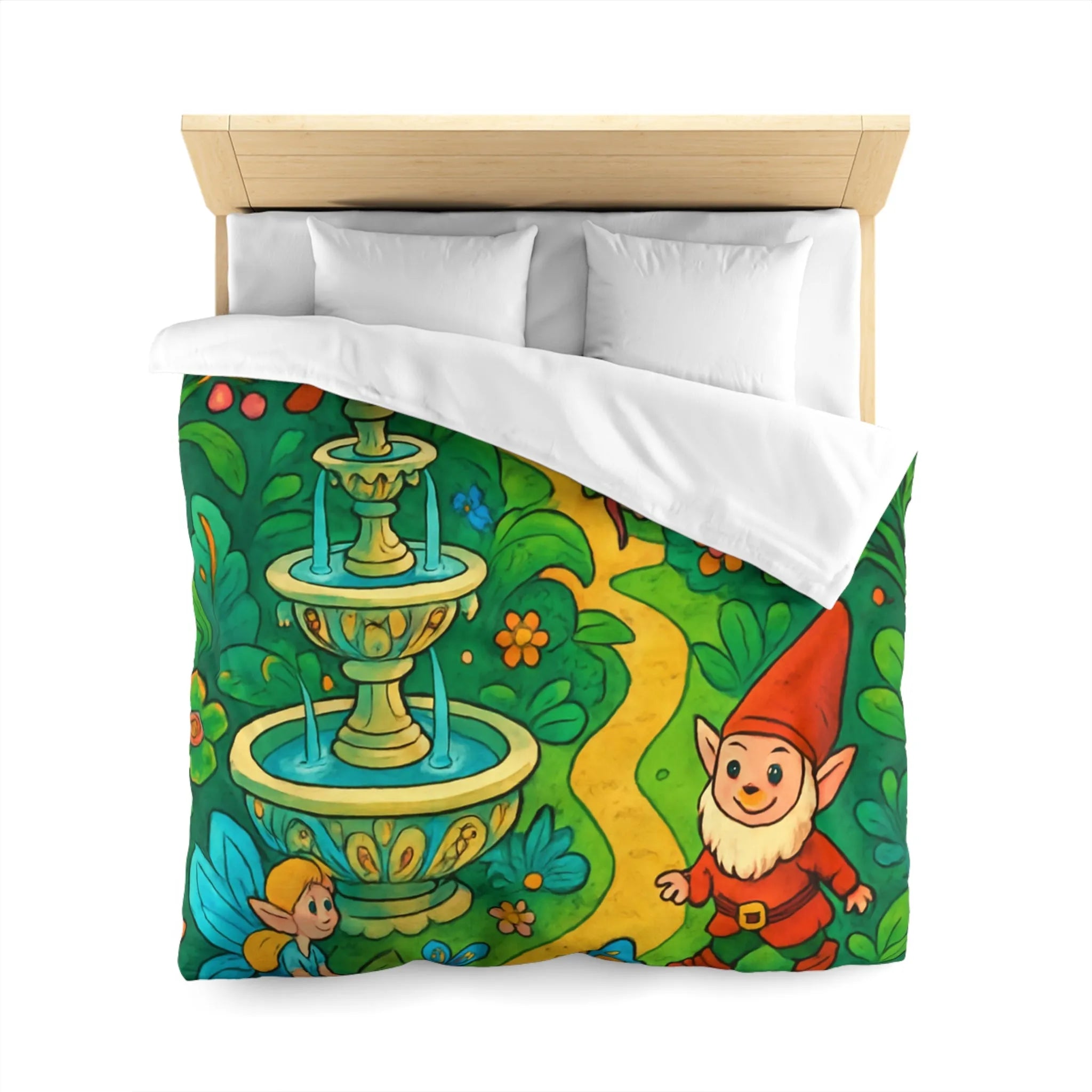 Housse de couette enfant avec lutins, fées, et papillons dans une forêt enchantée