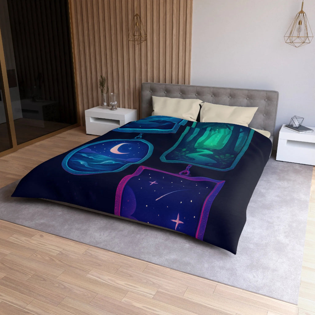 Housse de couette enchanteur avec motifs célestes et paysages rêveurs pour chambres relaxantes