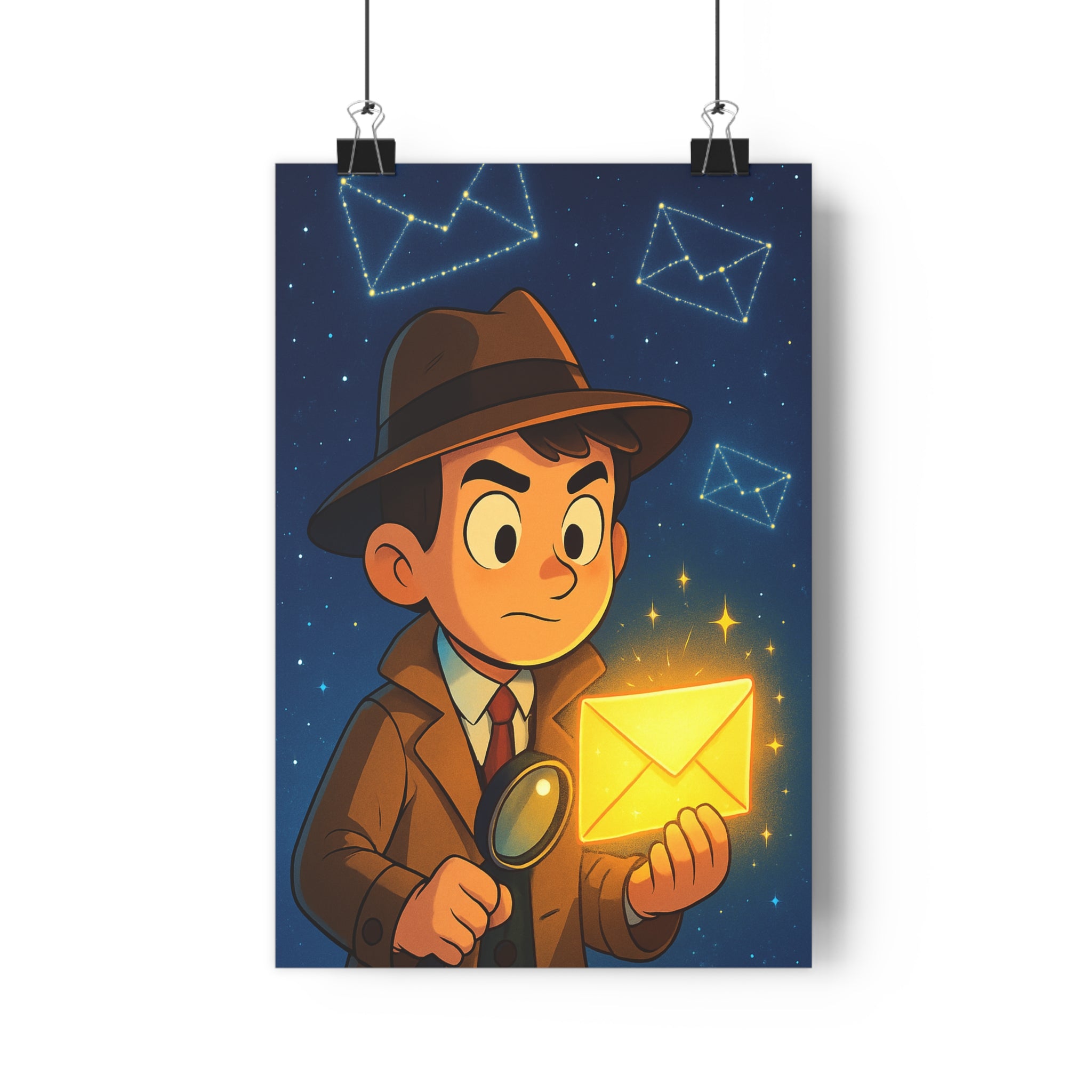 Poster décoratif dessin animé mystique bleu doré chambre mystérieux détective étoile enveloppe ciel constellations