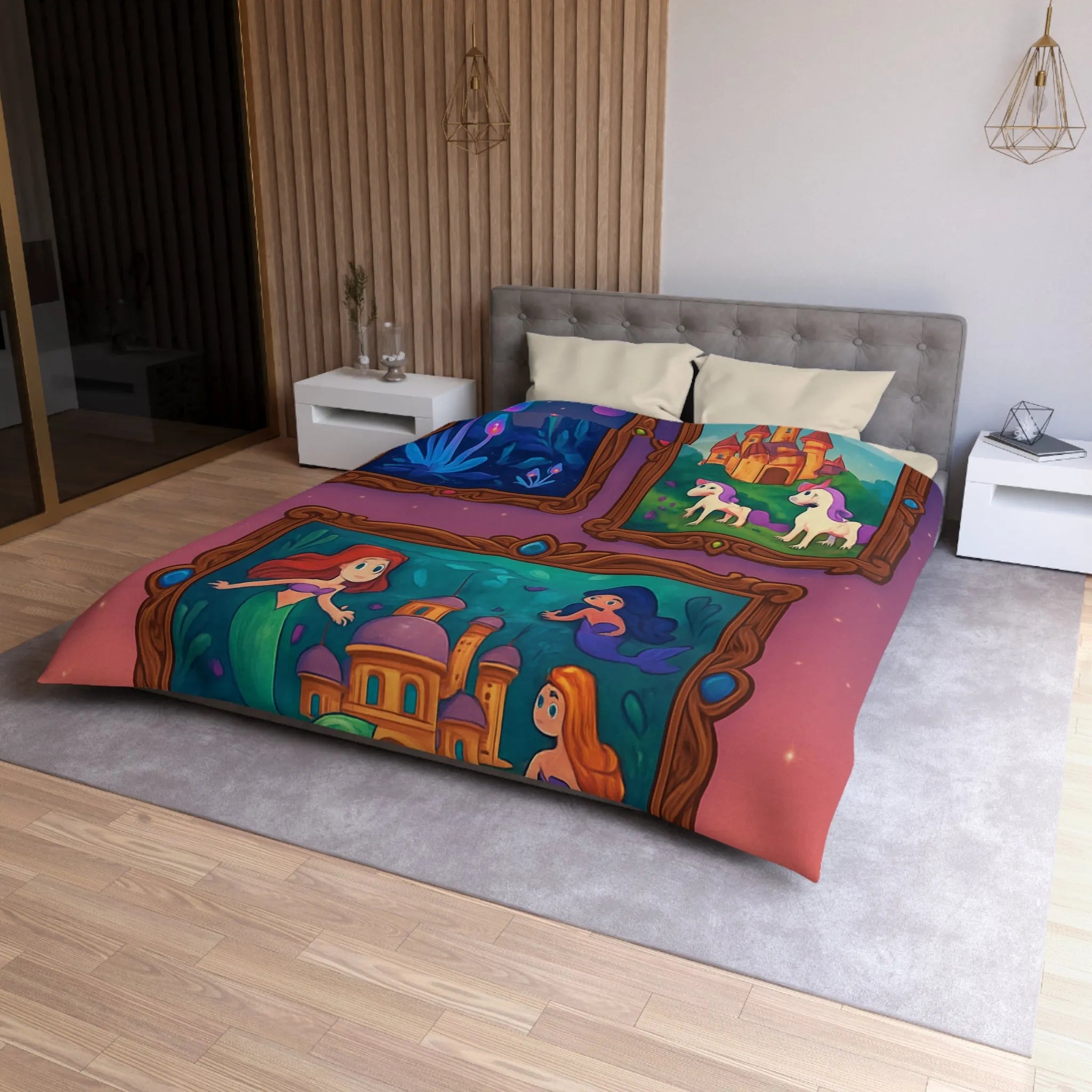 Housse de couette colorée inspirée de contes de fées avec motifs enchanteurs et magiques