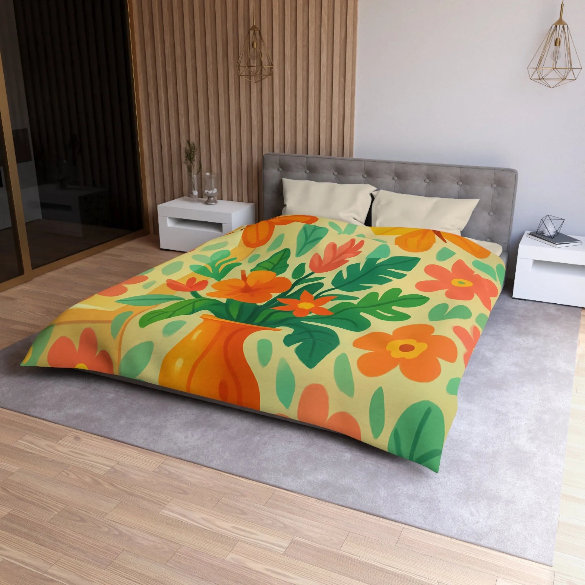 Housse de couette colorée avec fleurs tropicales et papillons pour chambre lumineuse