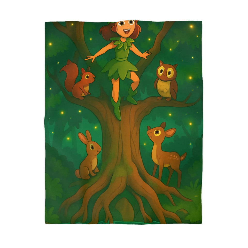Housse de couette magique forêt enchantée avec animaux et fée enfantine verte