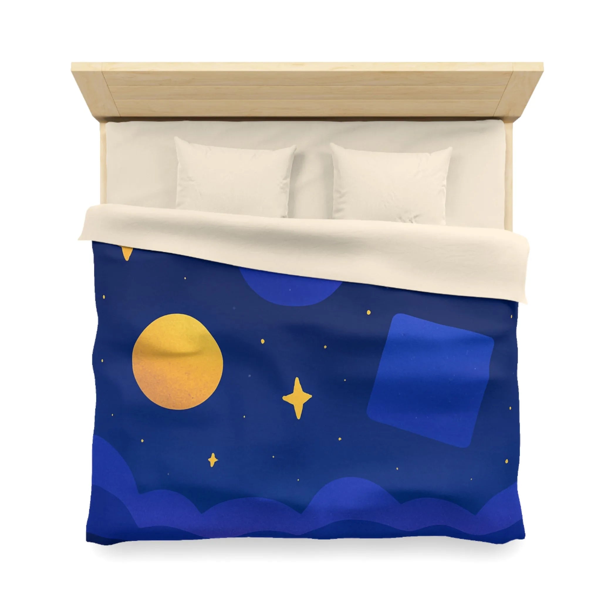 Housse de couette géométrique abstraite avec formes colorées et ciel étoilé nocturne