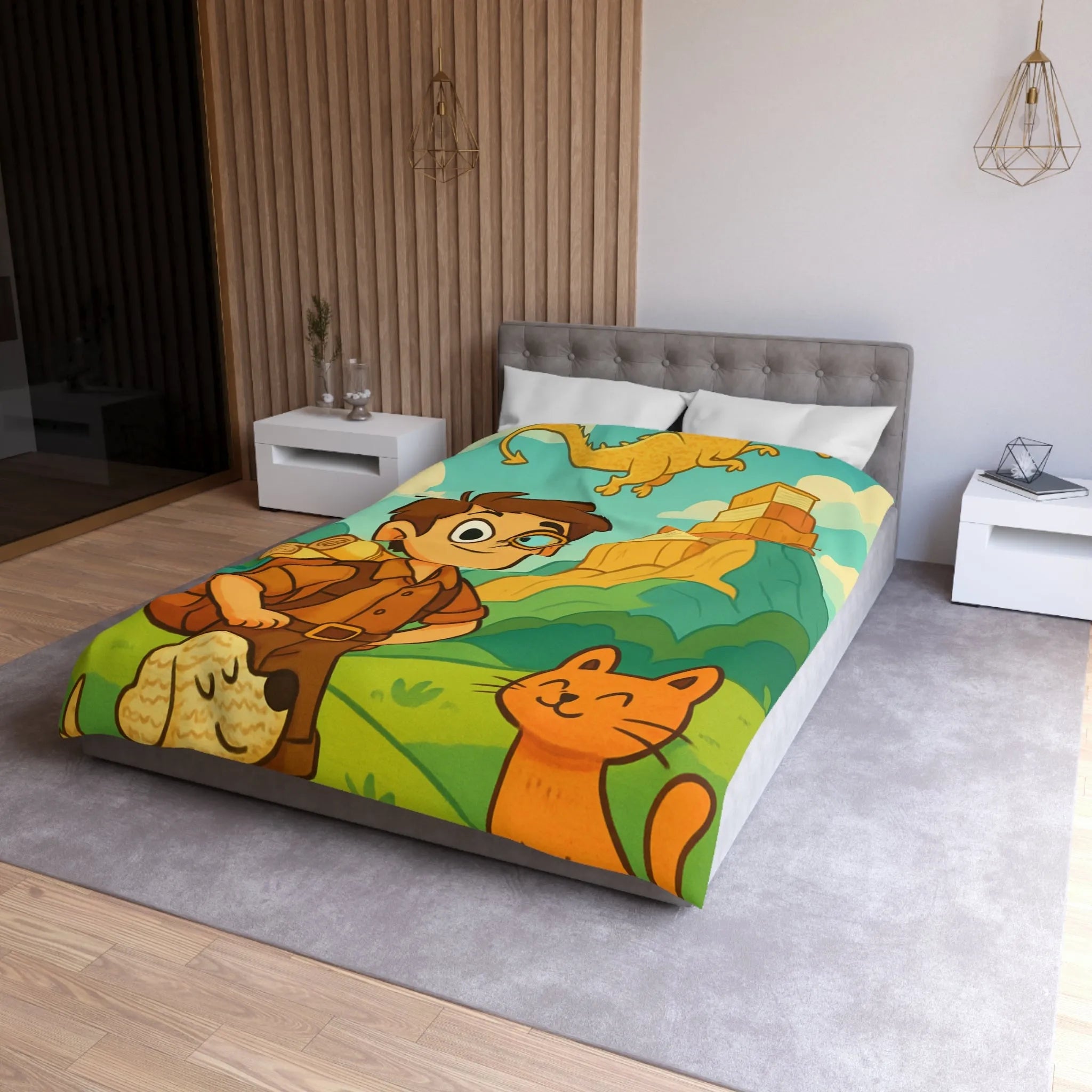 Housse de Couette Enfant Aventure avec Dragon et Animaux pour Voyage Imaginaire