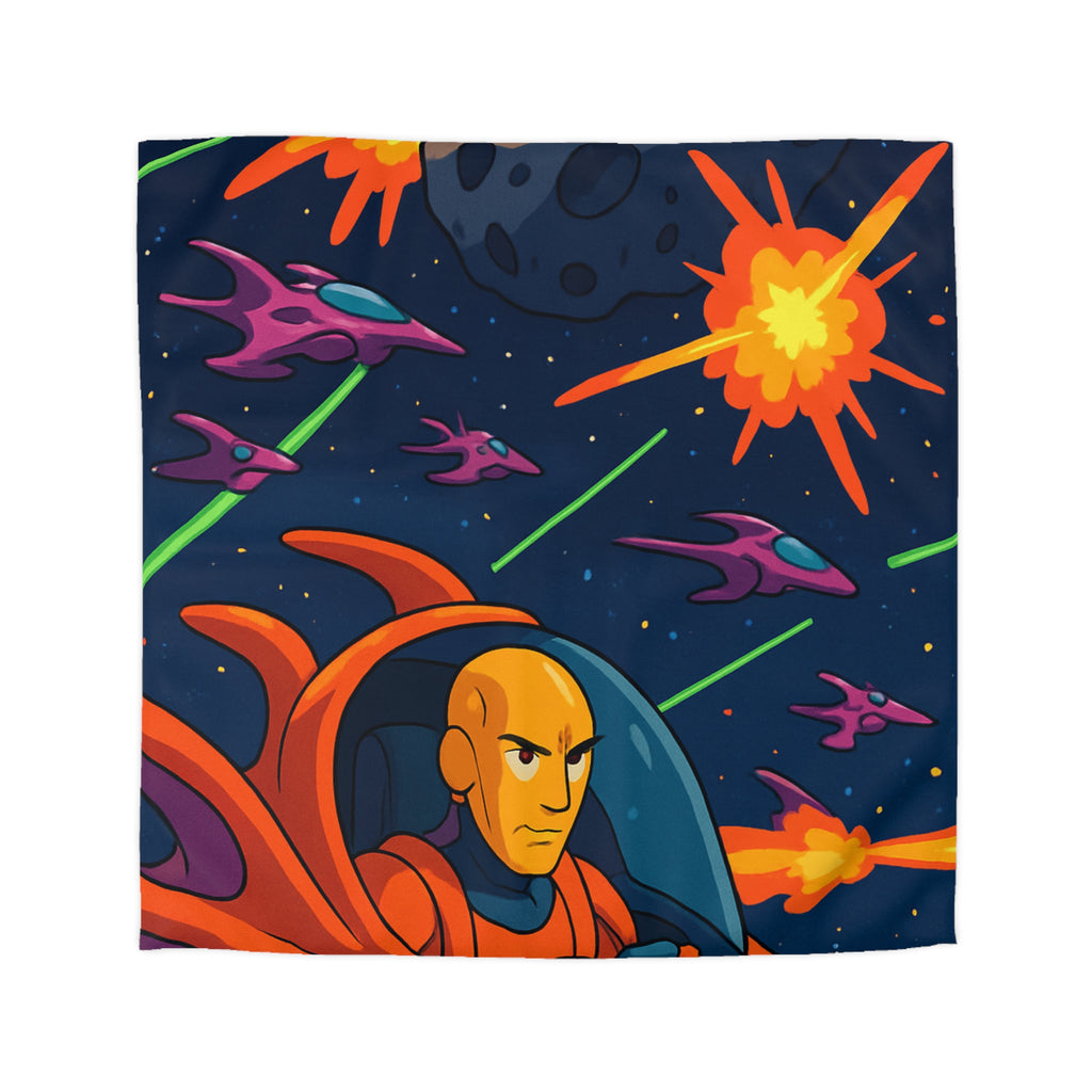 Housse de couette style rétro avec vaisseaux spatiaux et astéroïdes en explosion