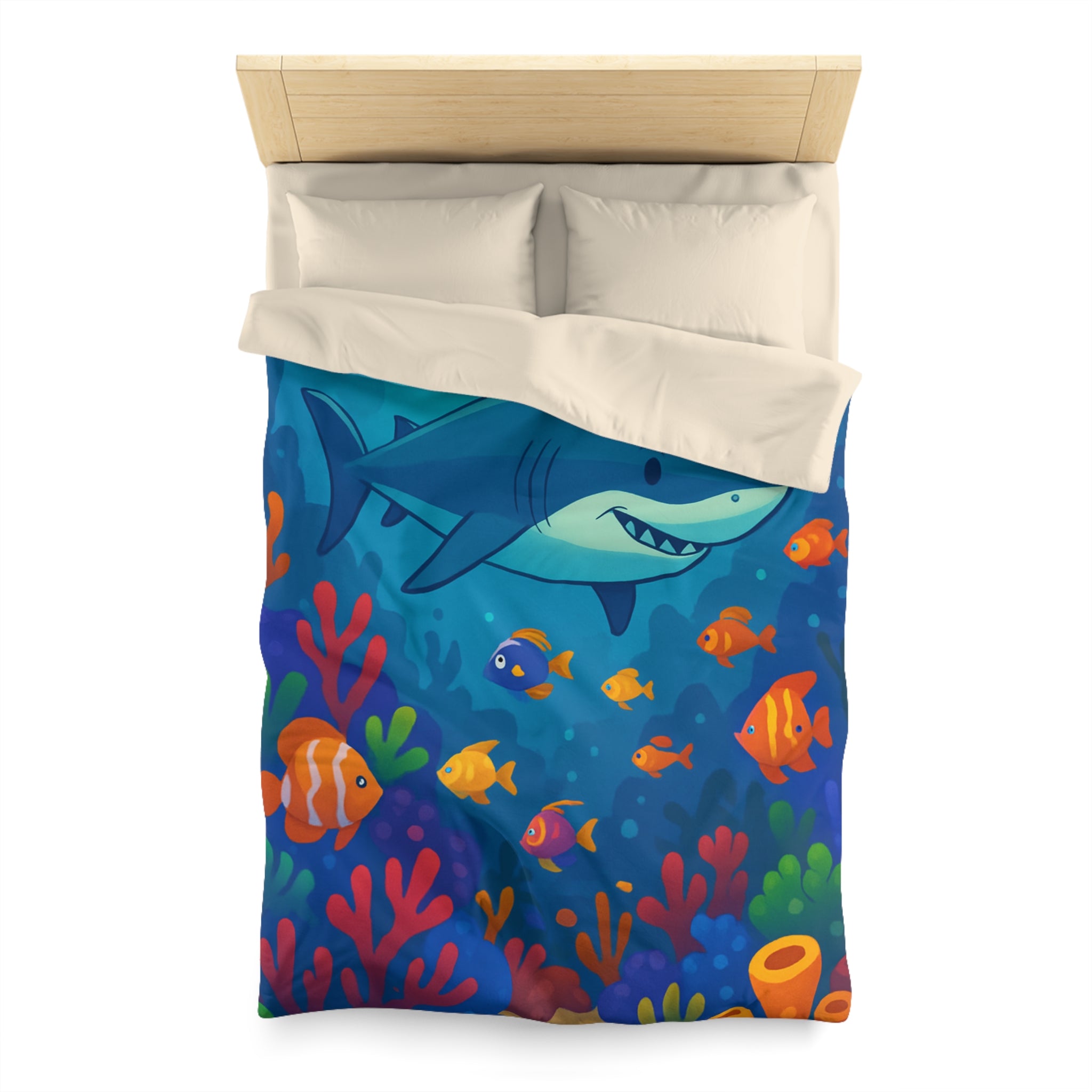 Housse de Couette Océan Coloré avec Requin et Poissons Tropicaux Pour Enfants