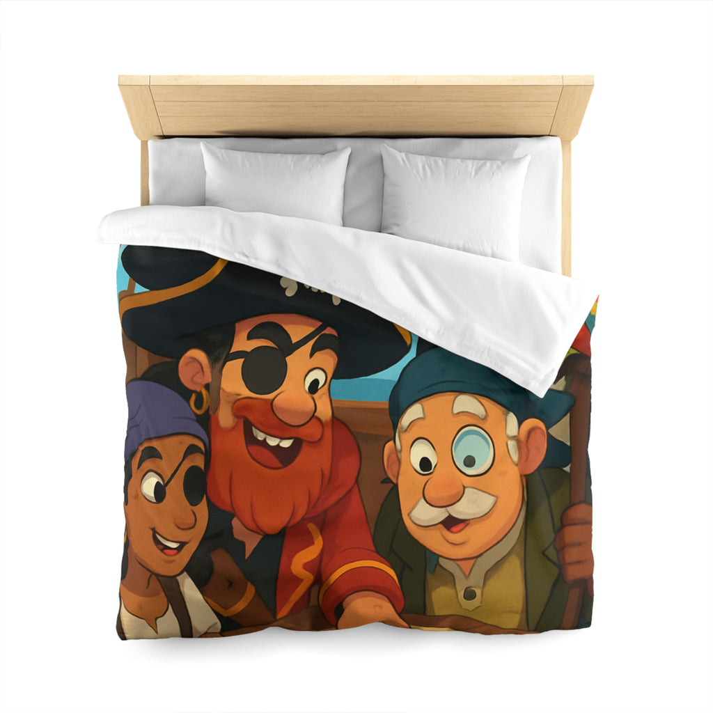 Housse de couette pirate colorée avec carte au trésor et équipage amical joyeux