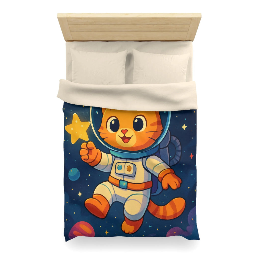 Housse de Couette avec Chat Astronaute et Étoiles dans Espace Coloré pour Enfants