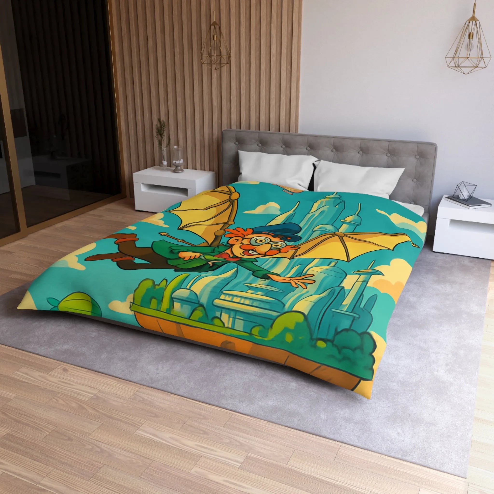 Housse de Couette Microfibre Art Graphique Contemporain Style Décoratif Chambre Tendance