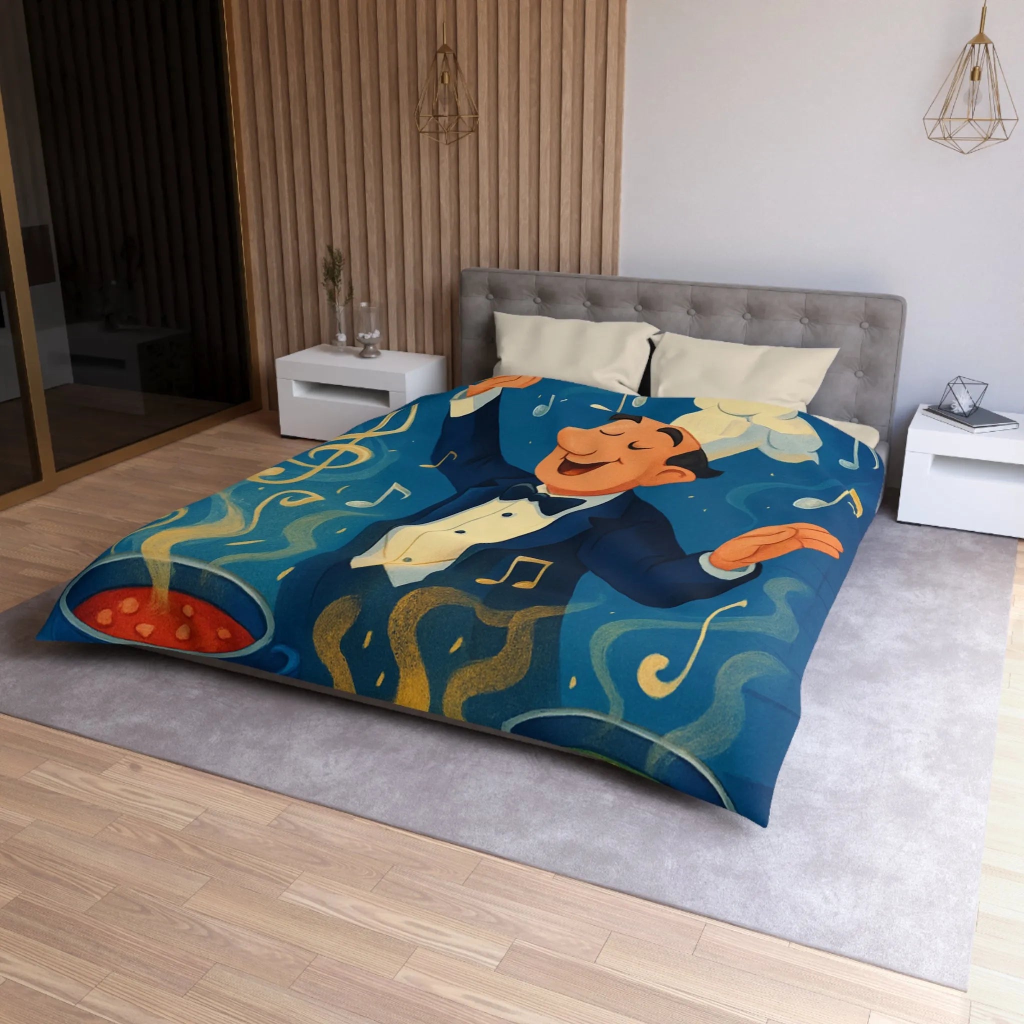 Chef chef d'orchestre culinaire dirige musique en cuisinant mélodies savoureuses et colorées