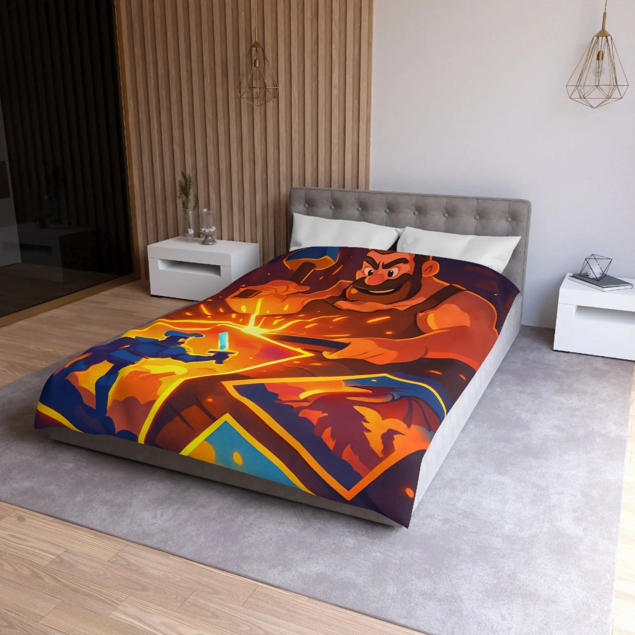 Housse de couette avec illustration colorée d'un forgeron créatif et chevalier