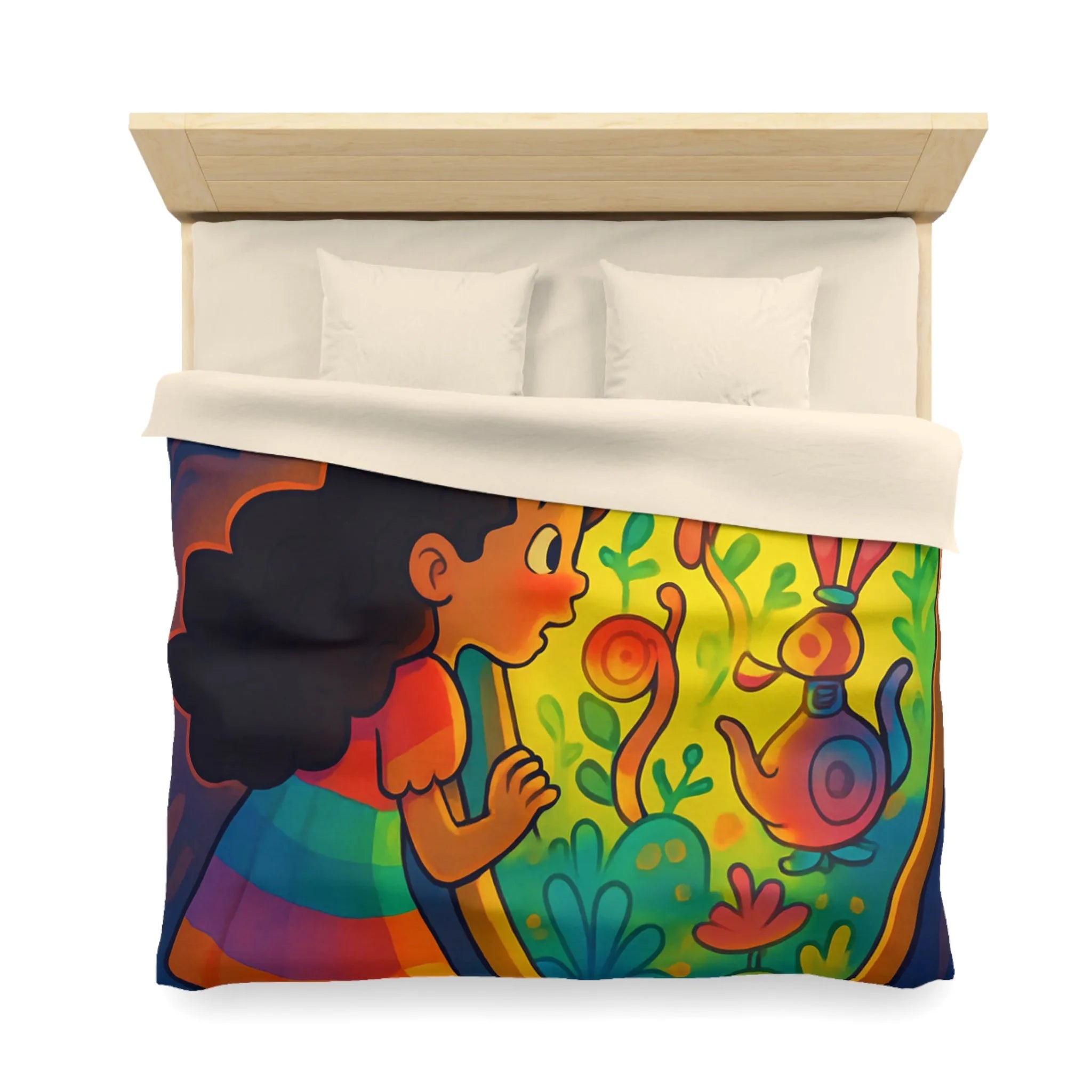 Housse de Couette Enfant Rêve Mystérieux Jardin Émerveillé Couleurs Vives Décor Imaginaire