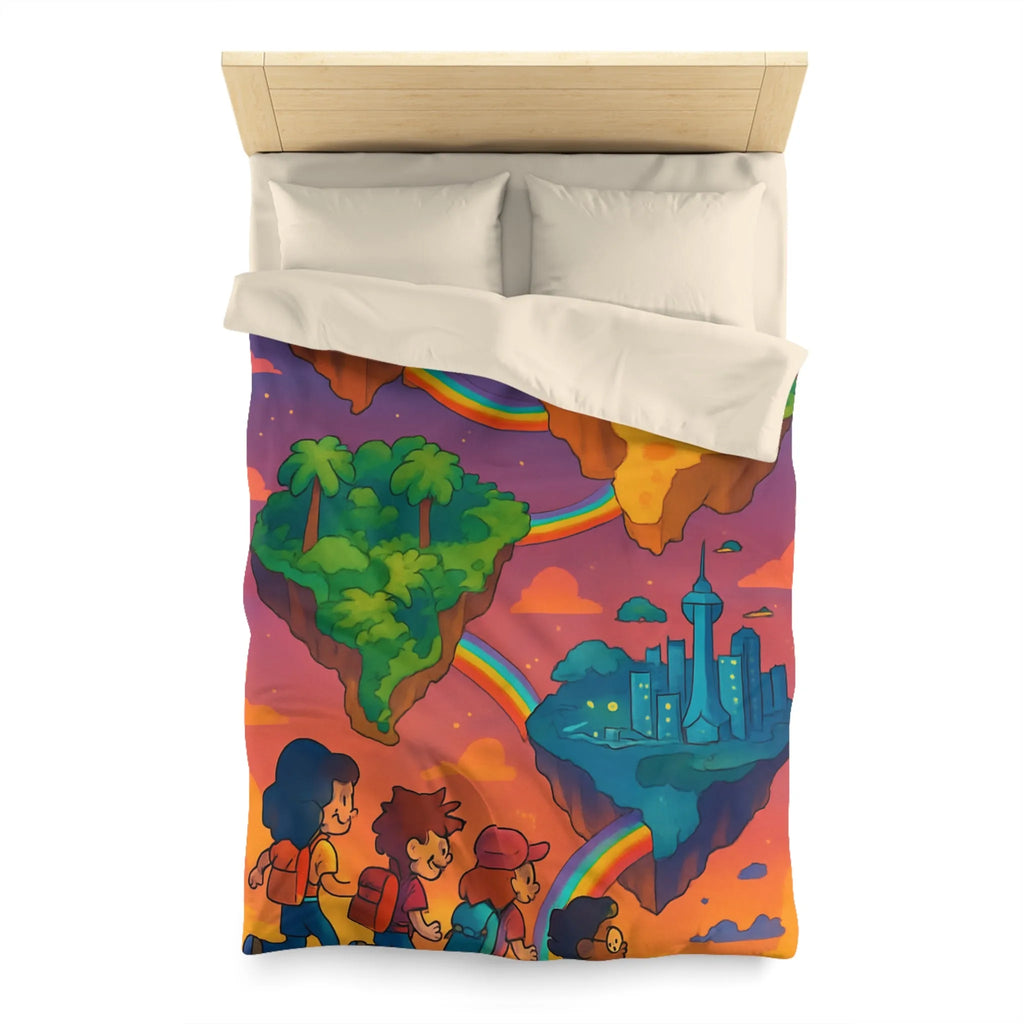 Housse de couette avec univers magique flottant pour chambre d'enfant colorée arc-en-ciel