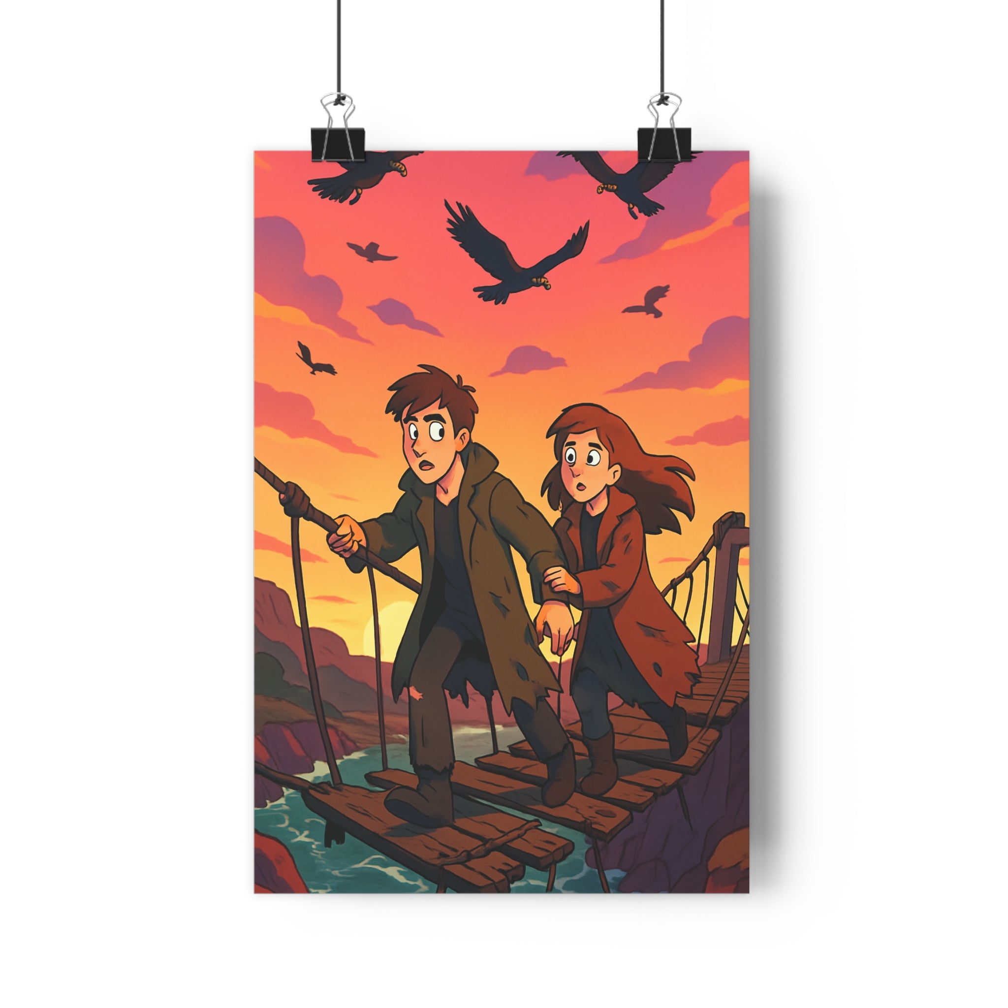 Poster décoratif anime coucher soleil vibrant aventure dramatique salon chambre contemporain captivant qualité premium