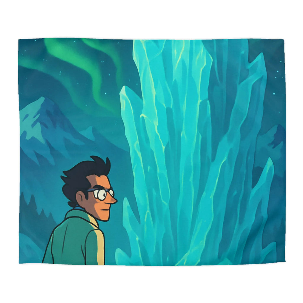 Décor polaire avec icebergs géants et exploration nocturne sous aurores boréales glaciales