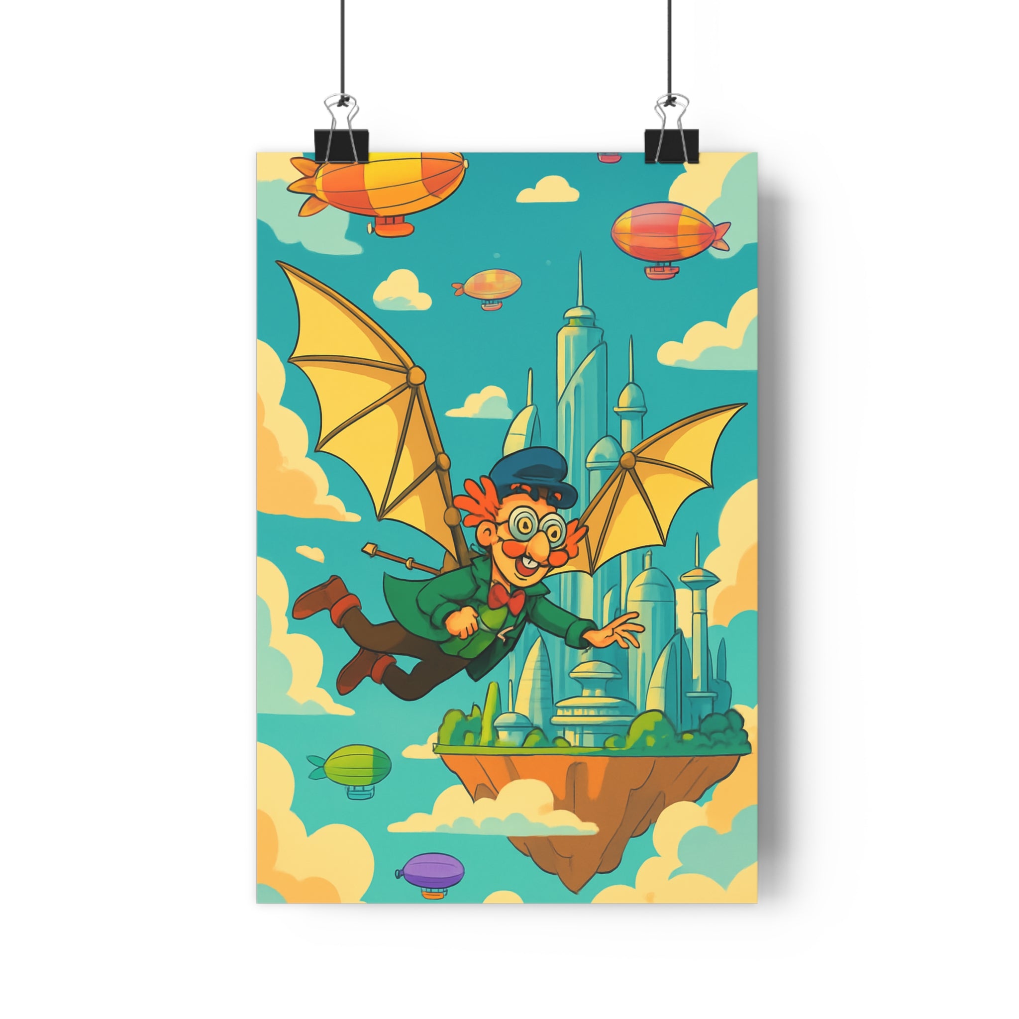 Poster décoratif steampunk rétro futuriste coloré aventure chambre salon enfant créatif joyeux dynamique flottant