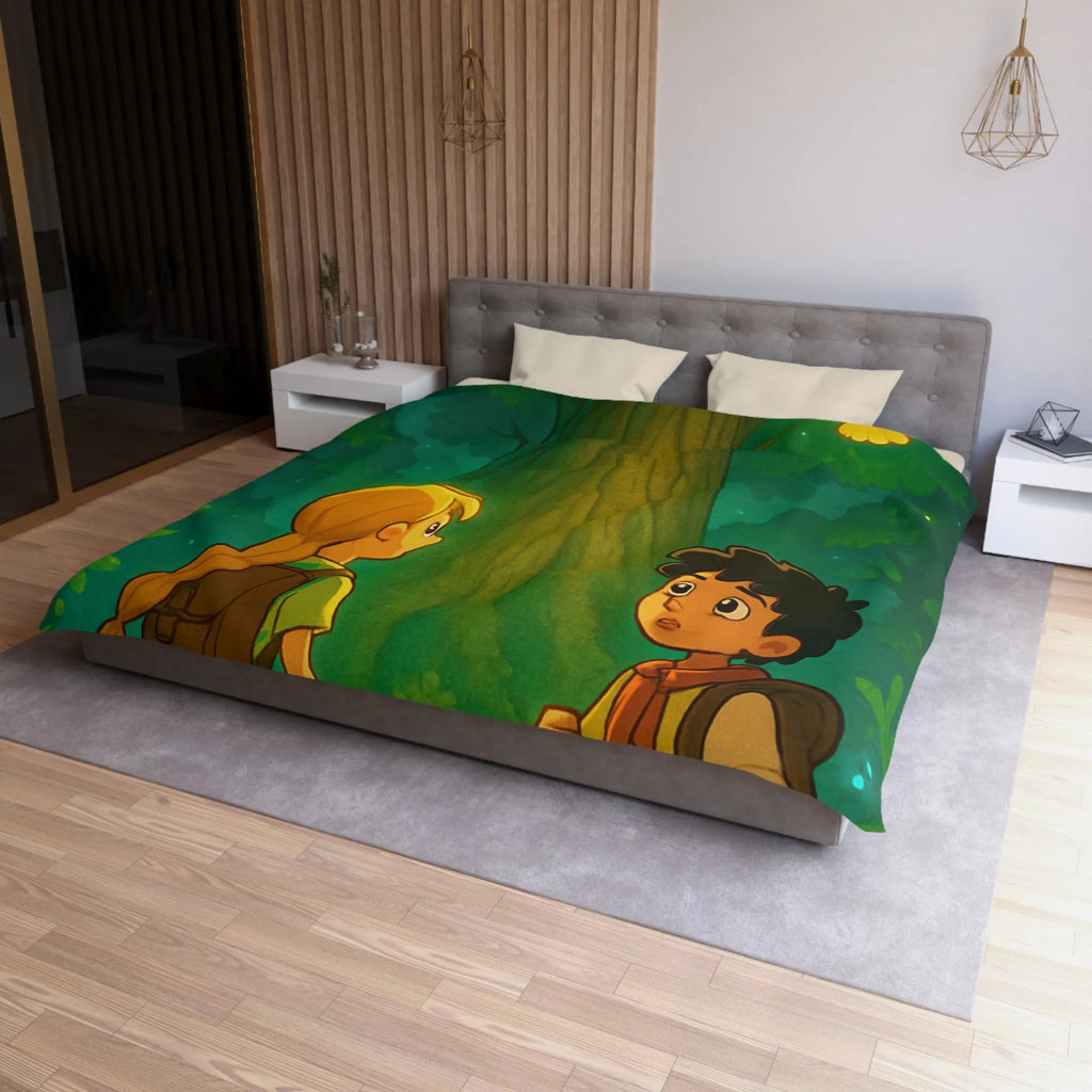 Housse de couette forêt enchantée avec enfants, renard et hibou lumineux