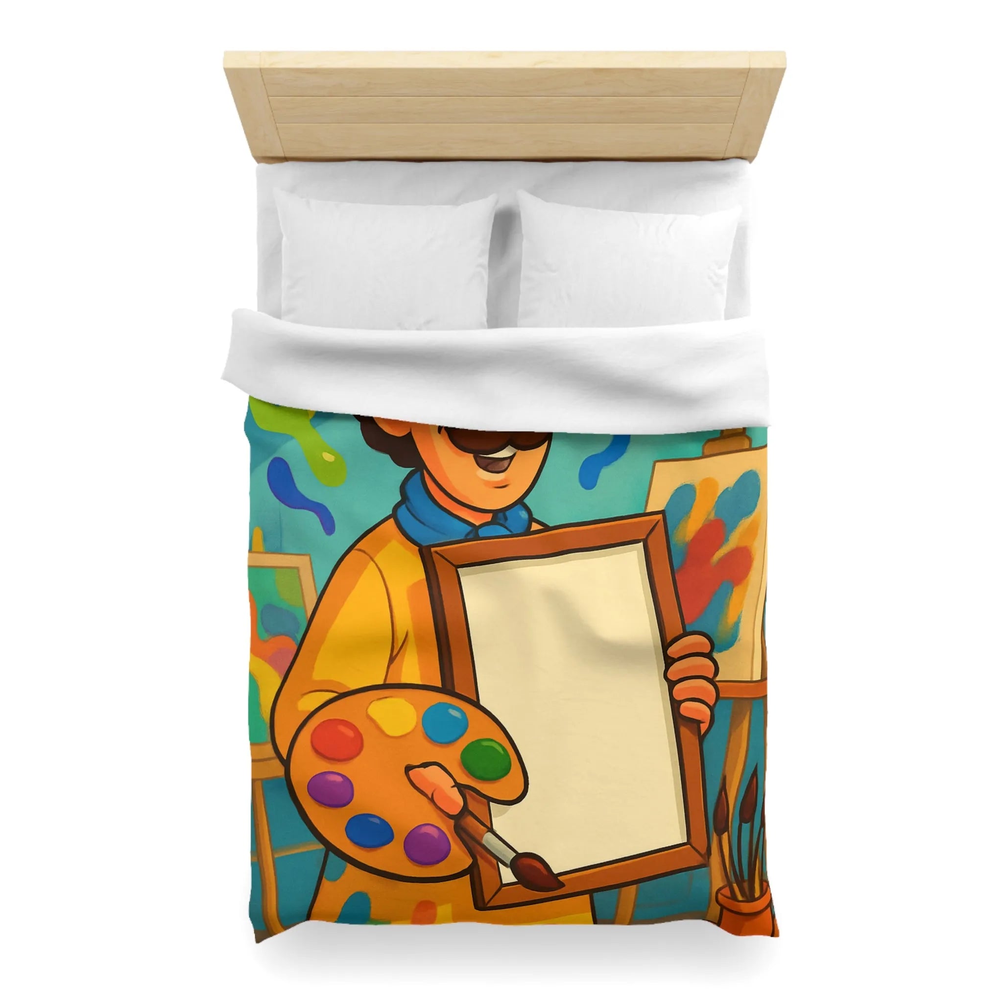 Housse de couette colorée artiste, palette vibrante, design créatif pour chambre inspirante