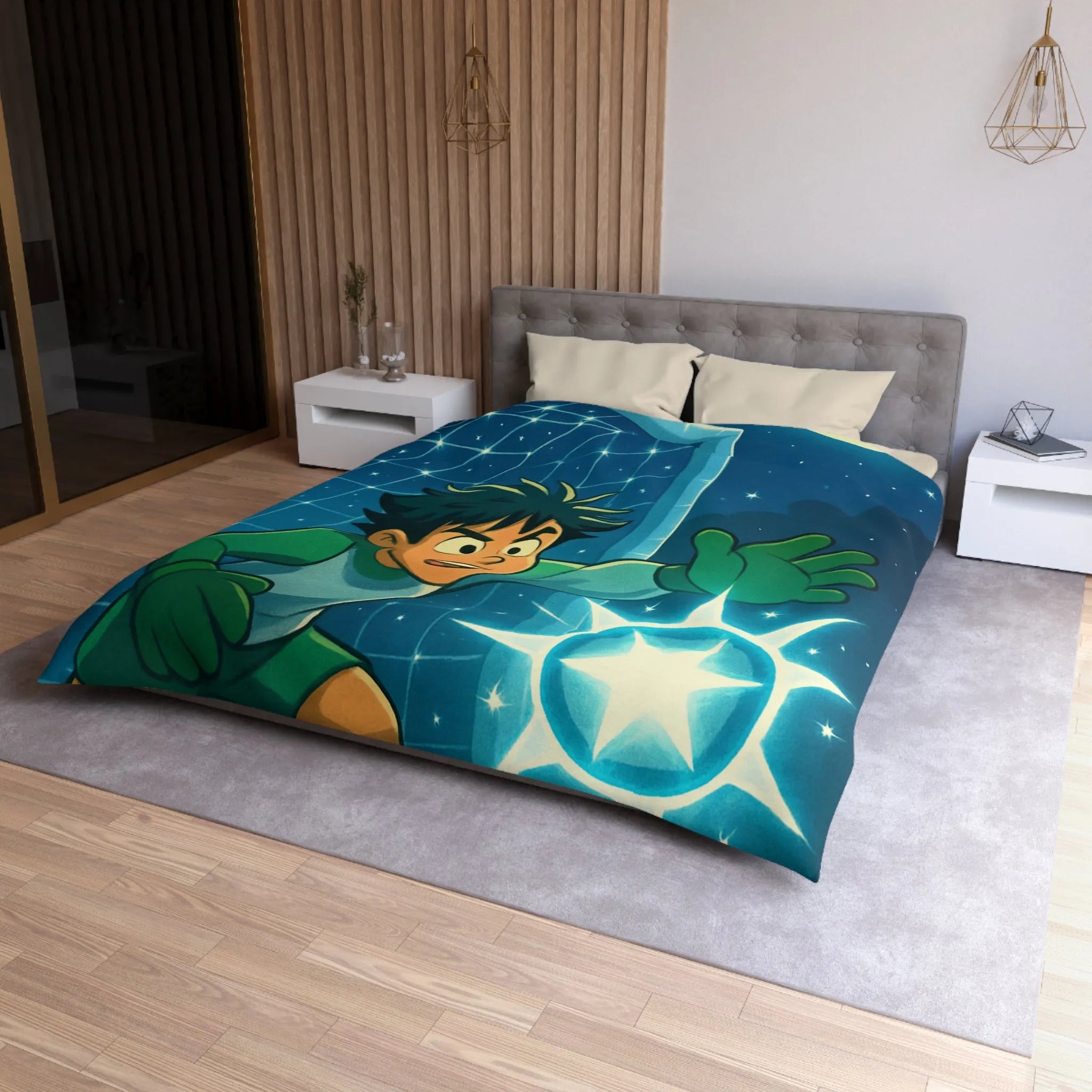 Housse de Couette Enfant Étoilée : Thème Football Nuit Légendaire avec Gardien Énergique