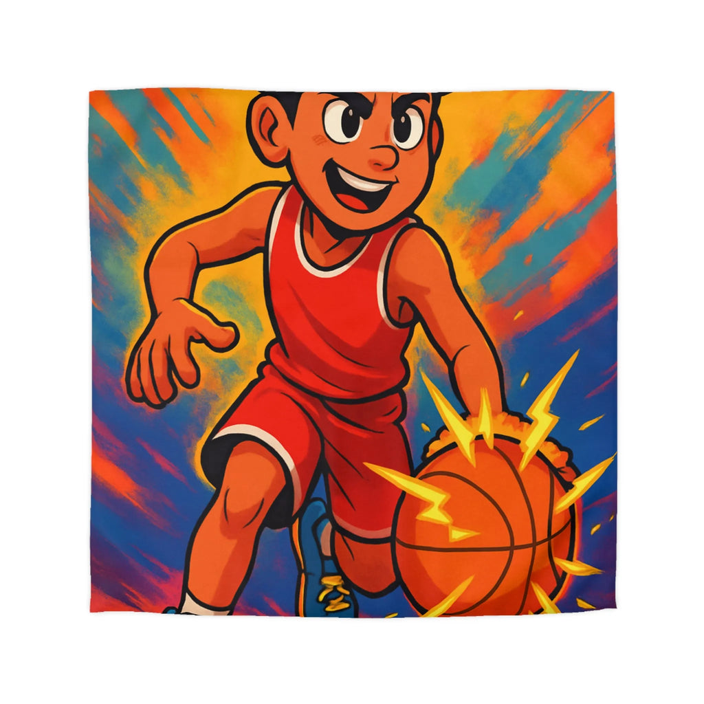 Couette Basketball Dynamique Colorée avec Enfant en Action Rétro Éclaboussures Électriques