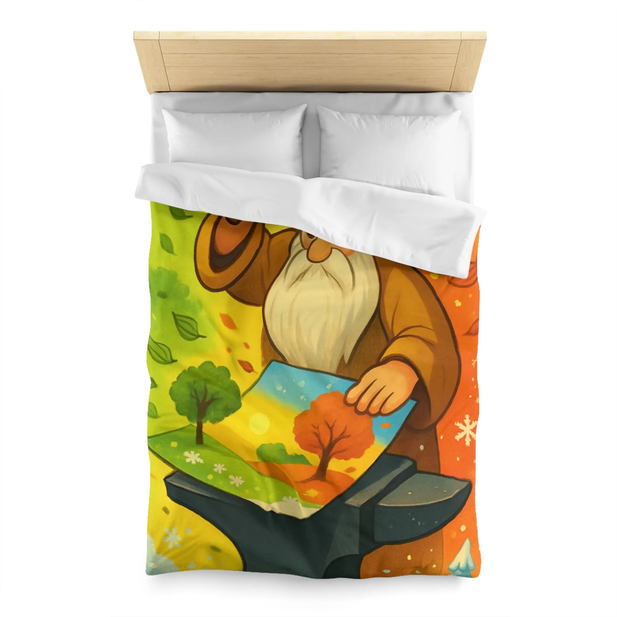 Housse de Couette Artistique aux Couleurs des Quatre Saisons avec Forge Mystique