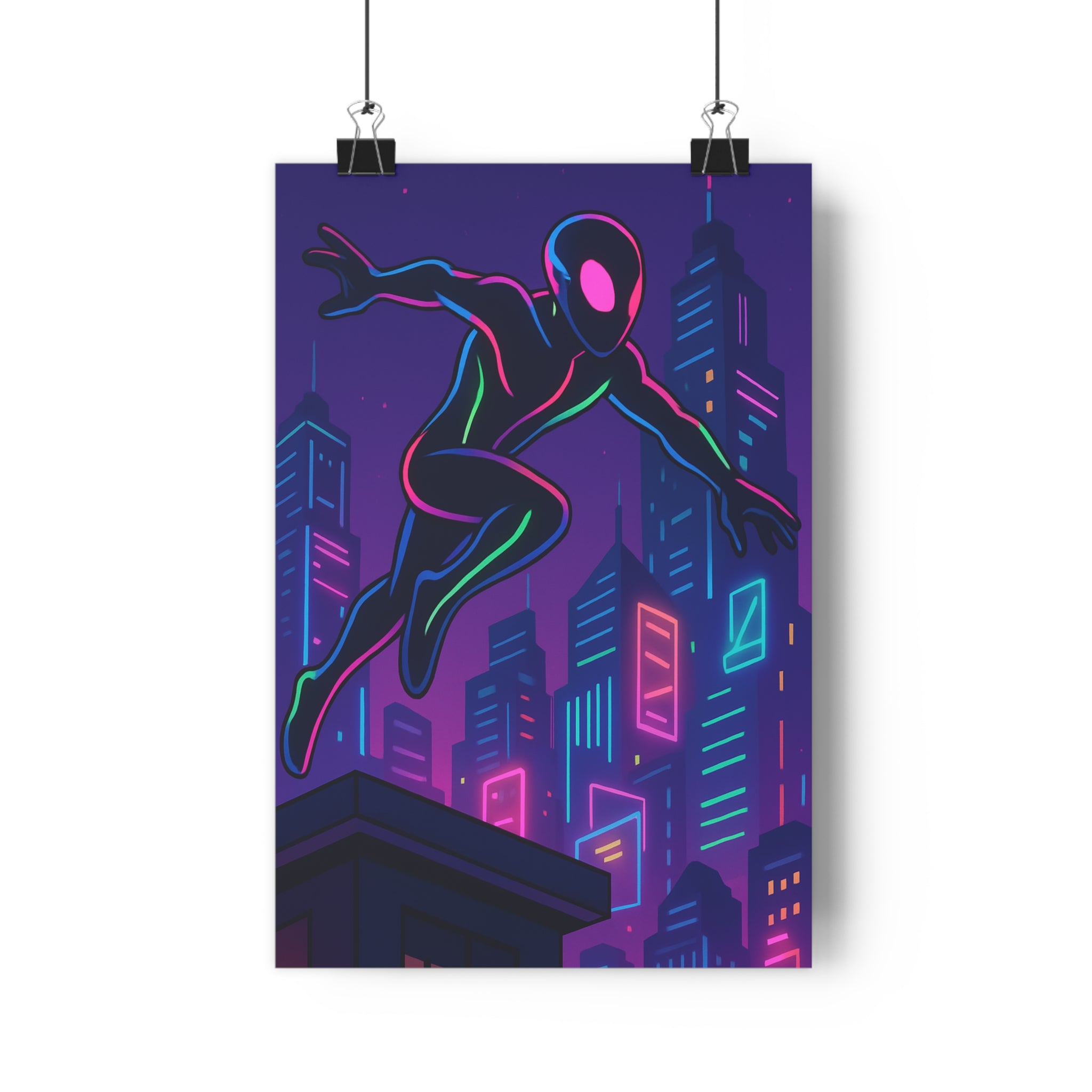 Poster décoratif cyberpunk néon rose bleu vert moderne énergique urbain silhouette chambre salon 30x46